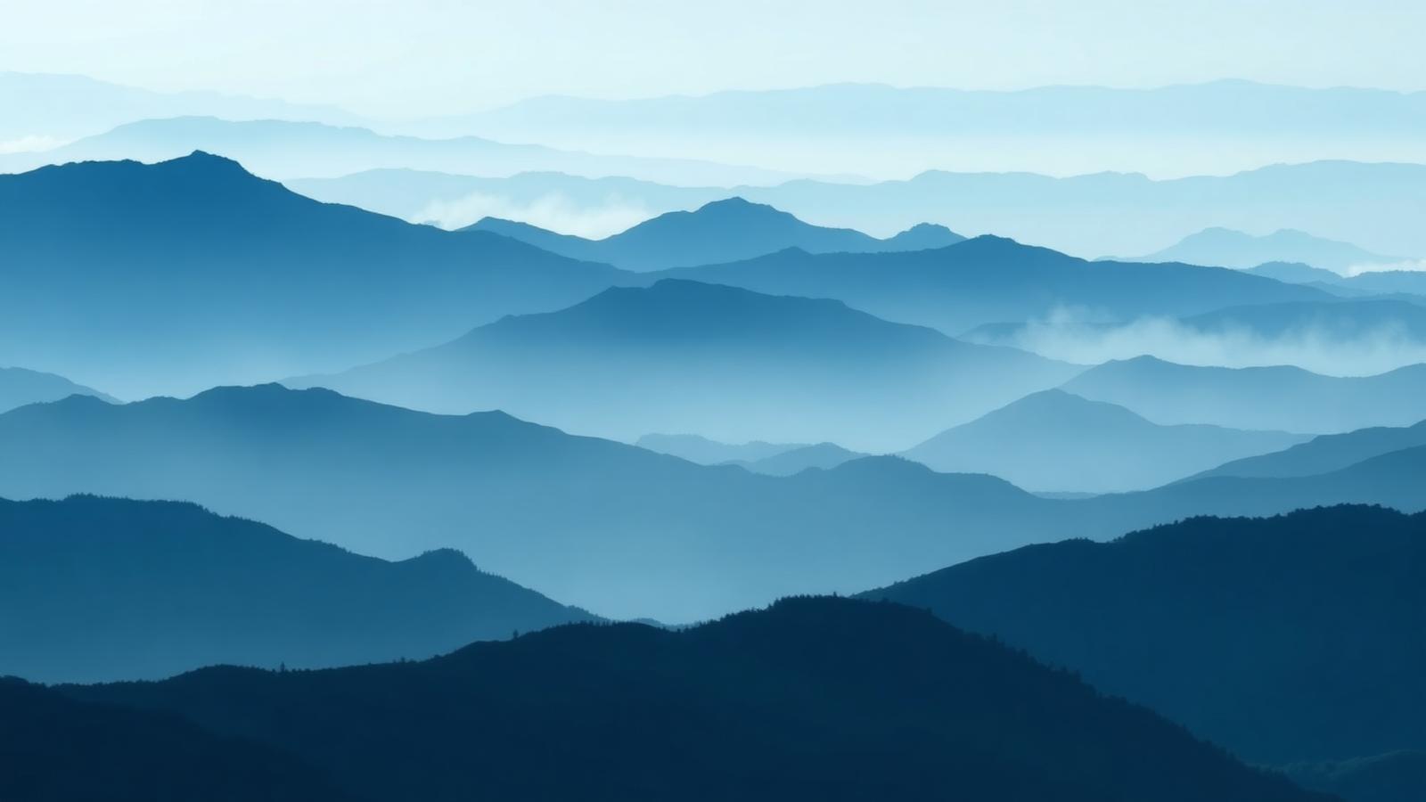 Layered blue mountain ridges fading into mist